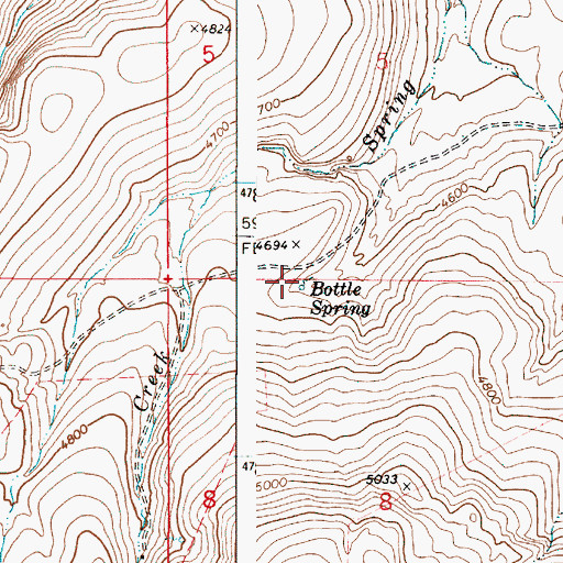 Topographic Map of Bottle Spring, OR