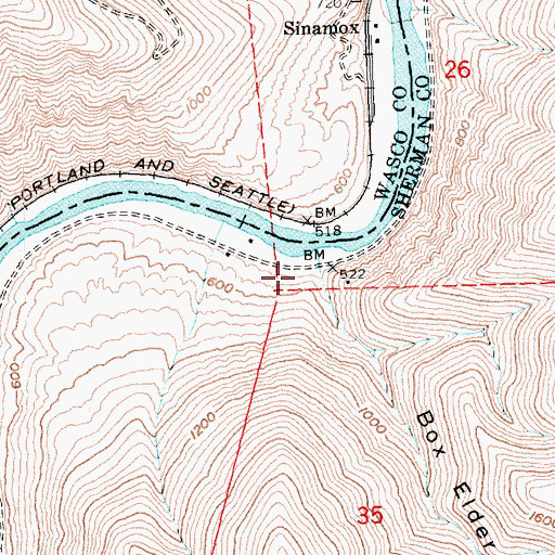 Topographic Map of Box Elder Canyon, OR