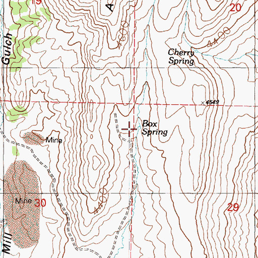 Topographic Map of Box Spring, OR