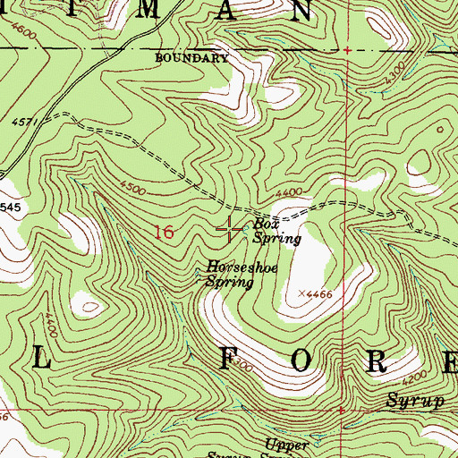 Topographic Map of Box Spring, OR