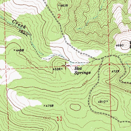 Topographic Map of Box Springs, OR