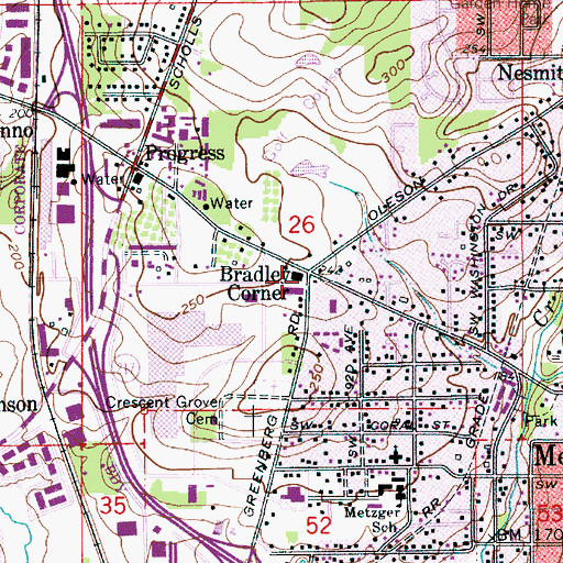 Topographic Map of Bradley Corner, OR
