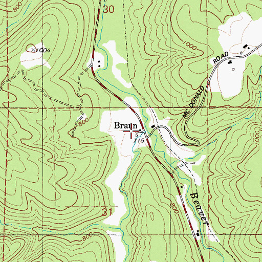 Topographic Map of Braun, OR