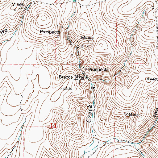 Topographic Map of Brazos Mine, OR