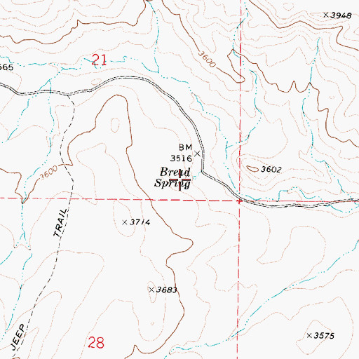 Topographic Map of Bread Spring, OR