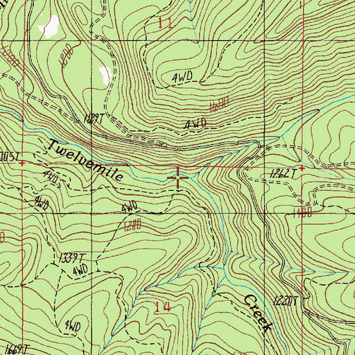 Topographic Map of Bridge Creek, OR