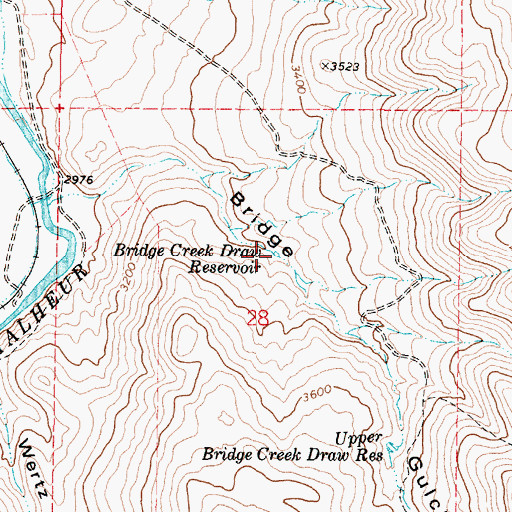 Topographic Map of Bridge Creek Draw Reservoir, OR
