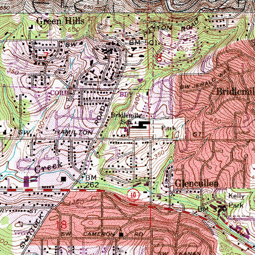 Topographic Map of Bridlemile Elementary School, OR