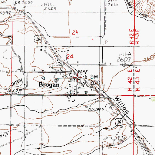 Topographic Map of Brogan, OR