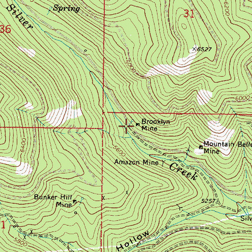 Topographic Map of Brooklyn Mine, OR