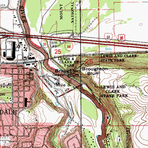 Topographic Map of Broughton Bluff, OR