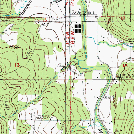 Topographic Map of Broumbaugh Cemetery, OR
