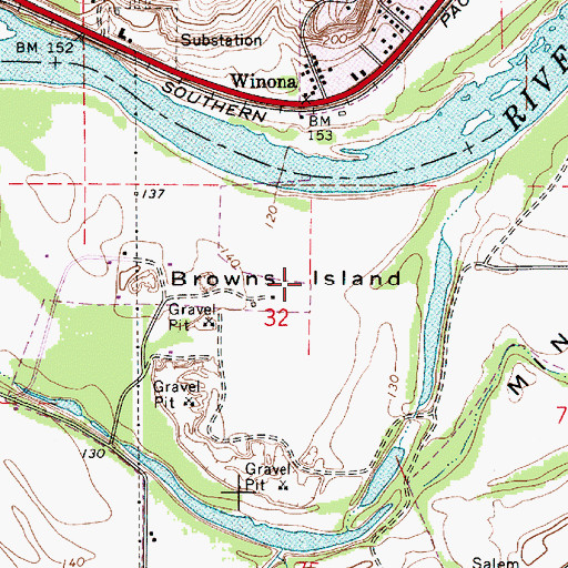 Topographic Map of Browns Island, OR