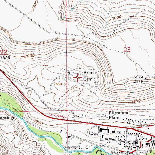 Topographic Map of Bruno Cemetery, OR