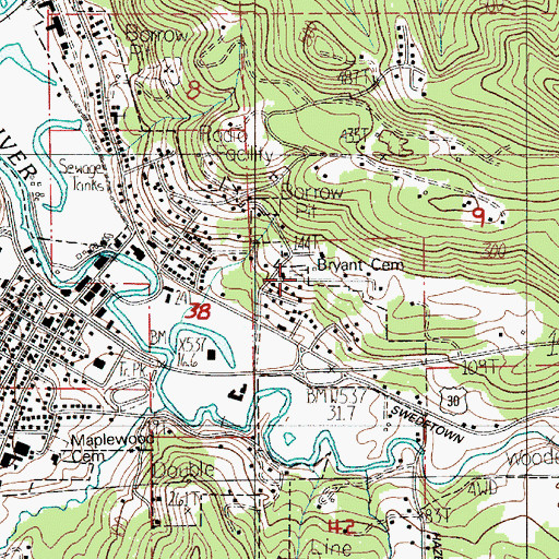 Topographic Map of Bryant Cemetery, OR