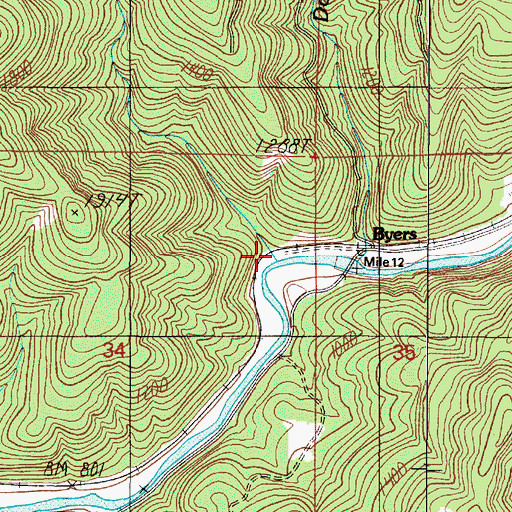 Topographic Map of Buck Creek, OR
