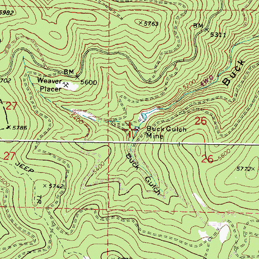 Topographic Map of Buck Gulch Mine, OR