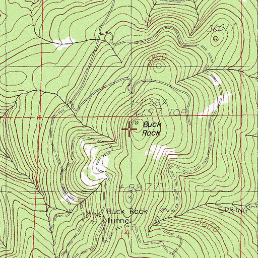 Topographic Map of Buck Rock, OR