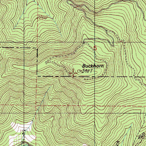 Topographic Map of Buckhorn, OR