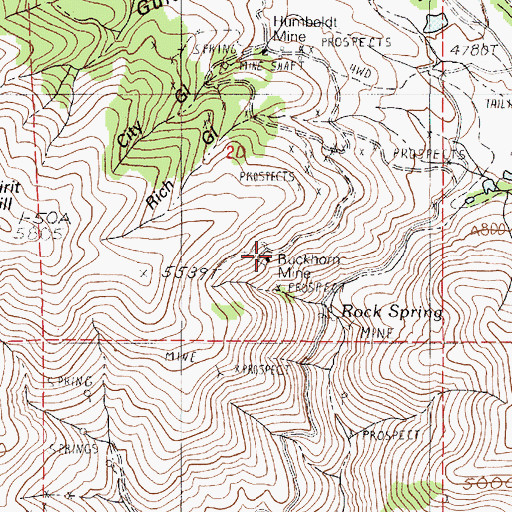 Topographic Map of Buckhorn Mine, OR