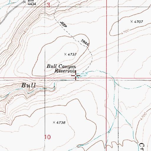 Topographic Map of Bull Canyon Reservoir, OR