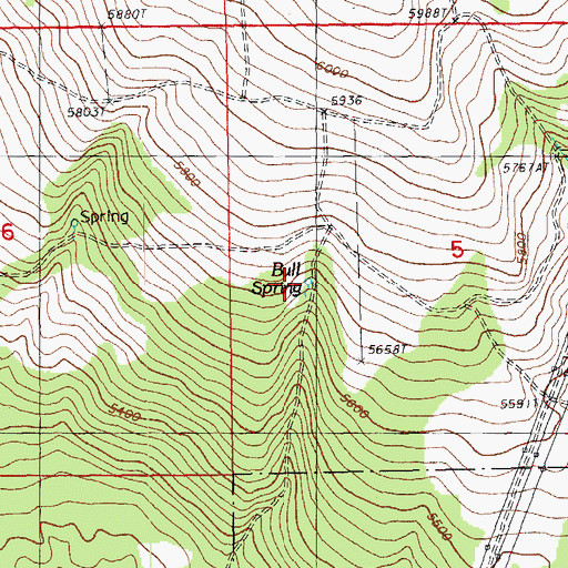 Topographic Map of Bull Spring, OR