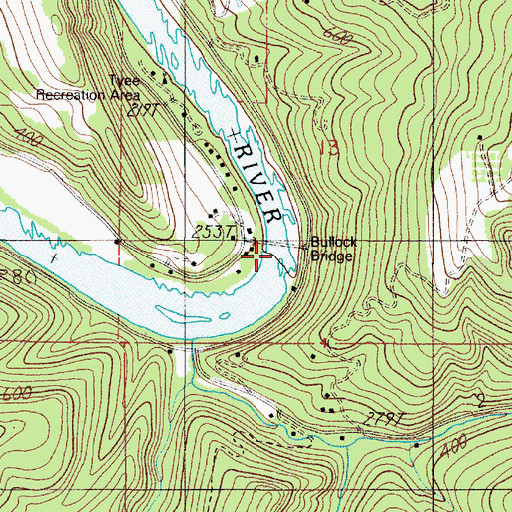 Topographic Map of Bullock Bridge, OR
