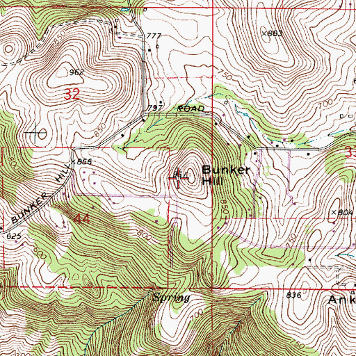 Topographic Map of Bunker Hill, OR