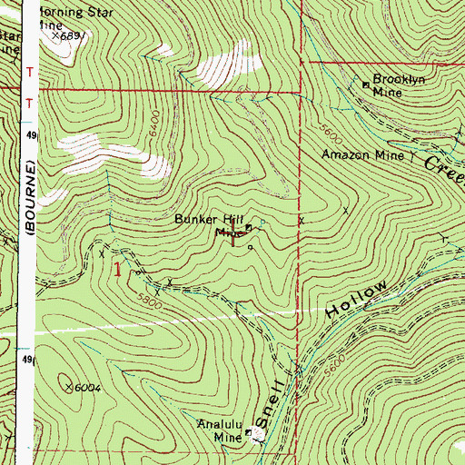 Topographic Map of Bunker Hill Mine, OR