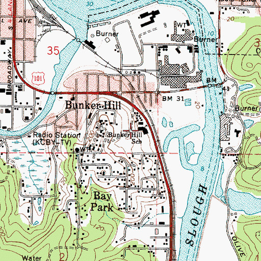 Topographic Map of Bunker Hill Elementary School, OR