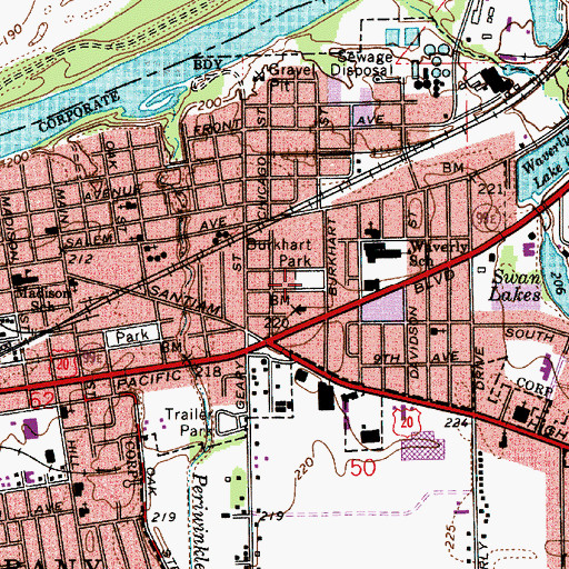 Topographic Map of Burkhart Park, OR