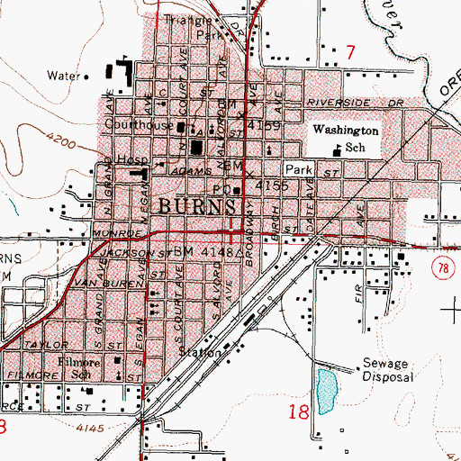 Topographic Map of Burns, OR