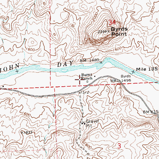 Topographic Map of Burnt Ranch, OR