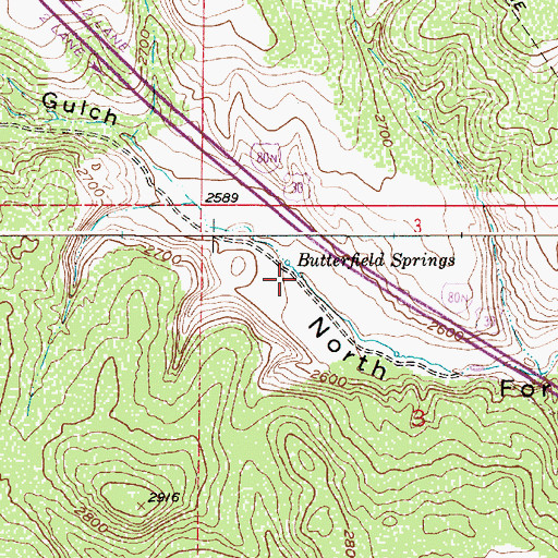 Topographic Map of Butterfield Springs, OR