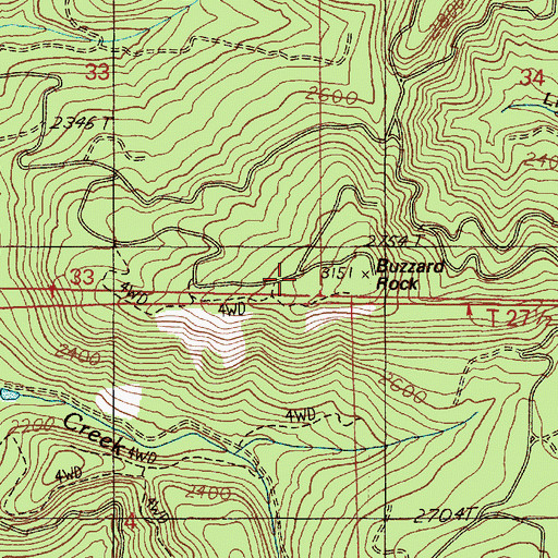 Topographic Map of Buzzard Rock, OR