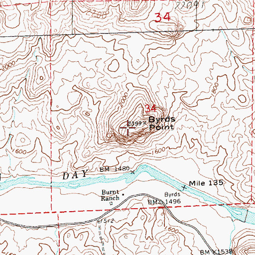 Topographic Map of Byrds Point, OR