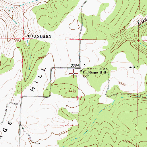 Topographic Map of Cabbage Hill School (historical), OR