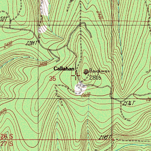 Topographic Map of Callahan, OR