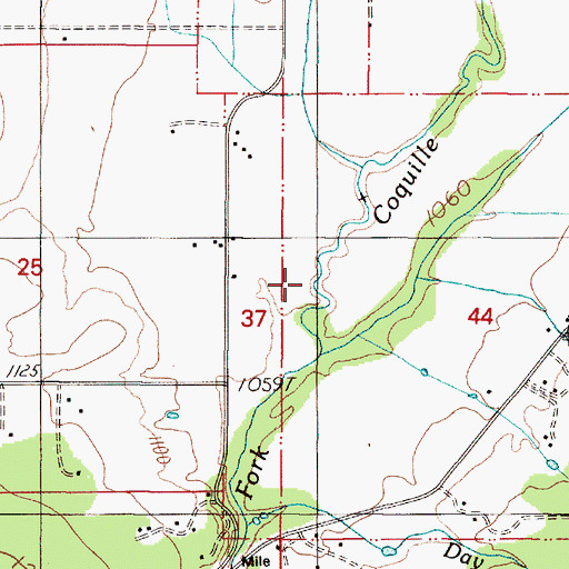 Topographic Map of Camas Valley, OR