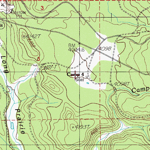 Topographic Map of Camp Four, OR