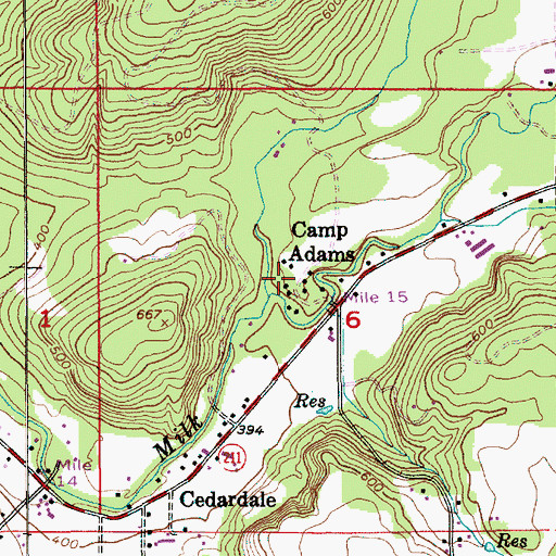 Topographic Map of Camp Adams, OR