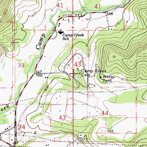 Topographic Map of Camp Creek Cemetery, OR