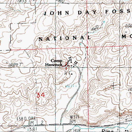 Topographic Map of Camp Hancock, OR