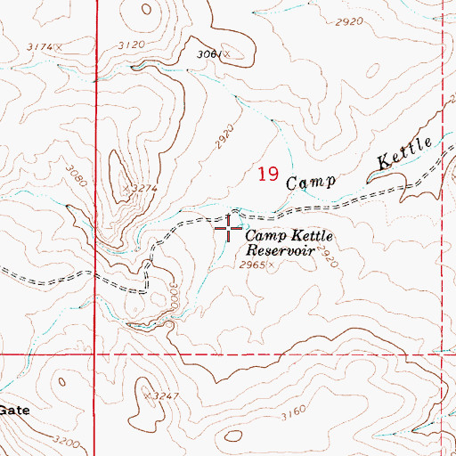 Topographic Map of Camp Kettle Reservoir, OR