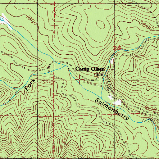 Topographic Map of Camp Olson, OR