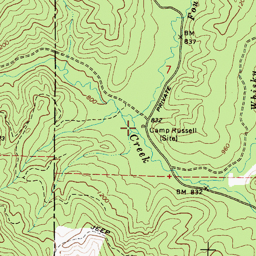 Topographic Map of Camp Russell, OR
