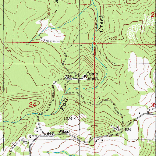 Topographic Map of Camp Smith, OR