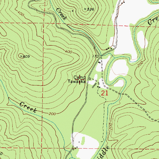 Topographic Map of Camp Tawanka, OR
