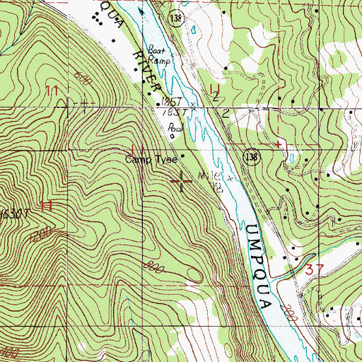 Topographic Map of Camp Tyee, OR