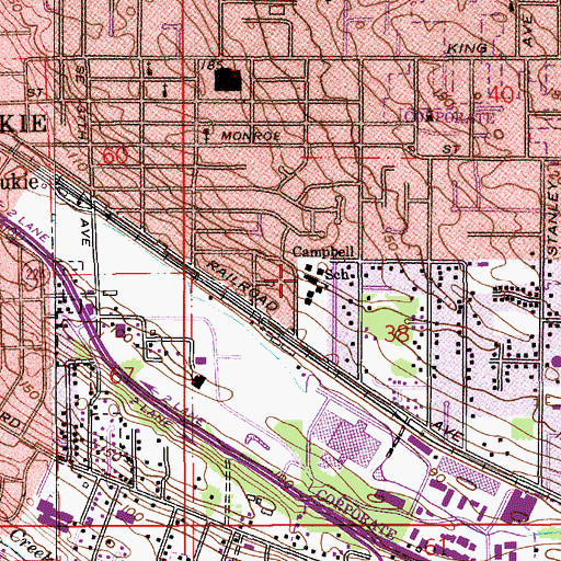 Topographic Map of Campbell Elementary School, OR